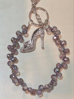 💎 NEW Cinderella Crystal Stiletto Rhinestone Keychain Smokey Bead Purse Charm
